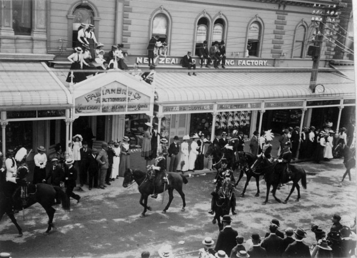 A parade along Lambton Quay, Wellington in the 1900's