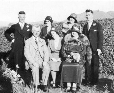 Ross family at Jim's wedding: From left are Jim, James, Isabel, Winnie, Emily, Ellen and George (1932)